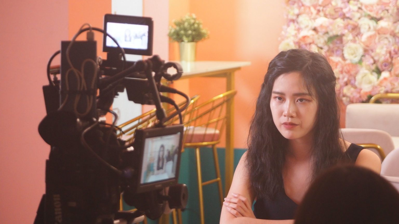 Agnes Goh on set during filming